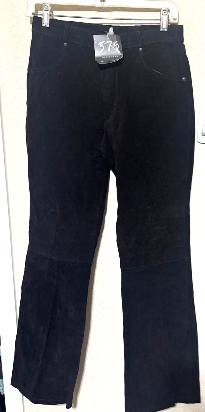 5/7/9 Y2K black suede leather jeans NWT sz 5 straight leg pants NOS 5-7-9